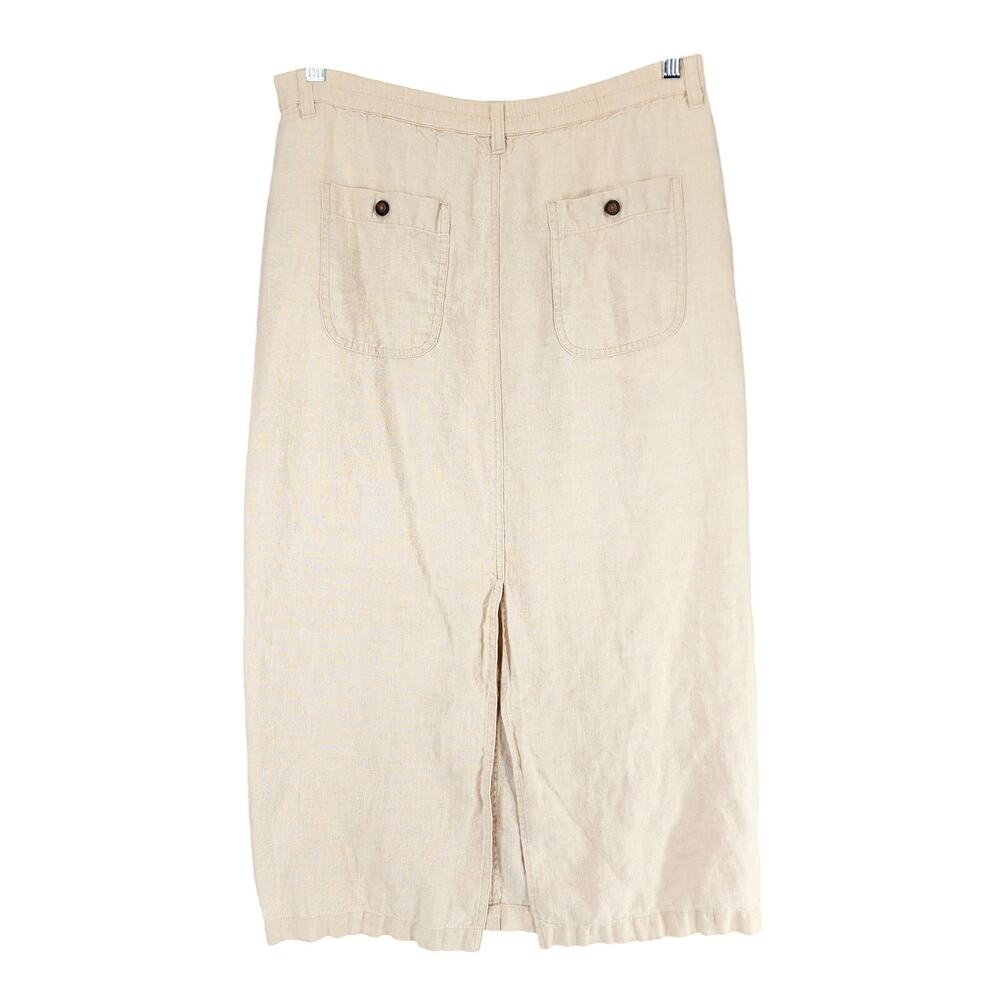 Eddie Bauer Linen Maxi Skirt S Womens 32x33 Tan Beige‎ Pockets Slit BOHO Beachy